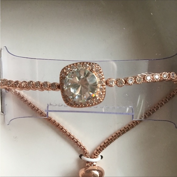 BELIEVE BY BRILLIANCE ROSE GOLD CRYSTAL LARIAT BRACELET NWT - Picture 3 of 14